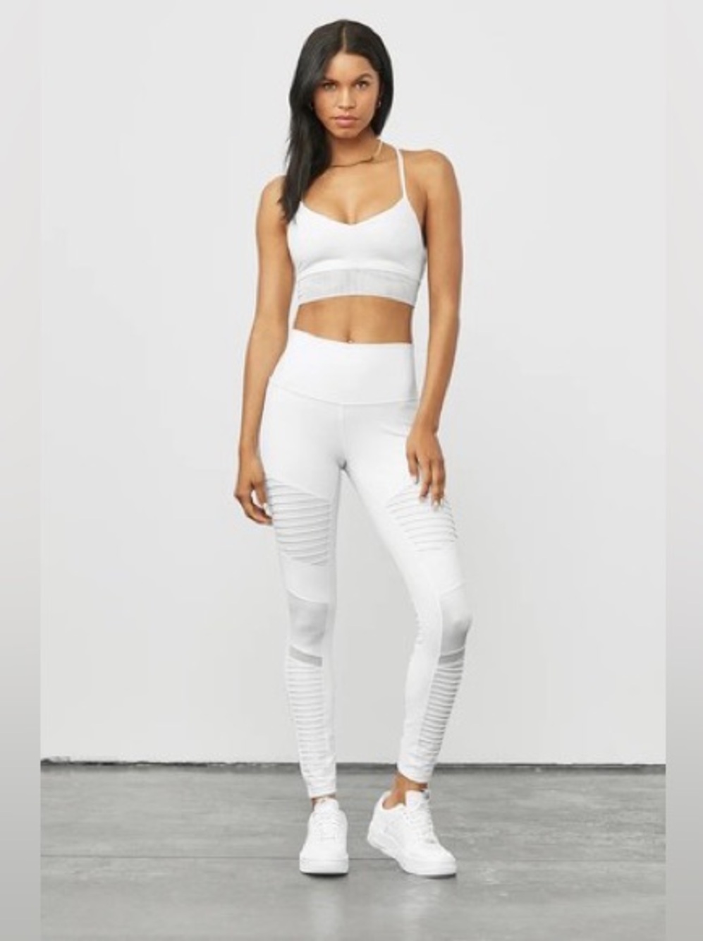ALO Yoga White Skinny Ribbed Moto Jeans Leggings
